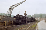 Mai 1987. 50 3646. 50 3628. Aue. . Sachsen / 50 3646 und dahinter 50 3628 stehen im Bw Aue an der Bekohlungsanlage.