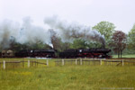 Bild des Monats September 2015. Langenweißbach. Weißbach. Sachsen / Der Dg 54307 von Zwickau nach Schwarzenberg wurde normalerweise von nur einer Lokomotive der Baureihe 50 bespannt. Aus Anlaß des Dampflokabschieds beim Bw Reichenbach waren am 30. Mai 1987 gleich zwei Lokomotiven vor diesem Zug zu bewundern, 50 3145 und 50 3551.