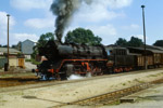 Juli 1987. 50 3616. Zwönitz. . Sachsen / 50 3616 rangiert im Bahnhof Zwönitz.