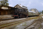 August 1987. 86 1056. Crottendorf. . Sachsen / 86 1056 ist gerade im Bahnhof Crottendorf angekommen.