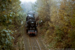 1. November 1987. 50 3145. Lössnitz. Affalter. Sachsen / Der Nahgüterzug nach Aue bei der Einfahrt in den oberen Bahnhof von Lößnitz.