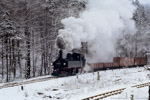 13. Februar 1988. 99 606. Altenberg. Kipsdorf. Sachsen / 99 606 folgte den beiden Sonderzügen mit einem Fotogüterzug.