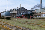 April 1988. 50 3576. Sankt Egidien. . Sachsen / 50 3576 steht abfahrbereit mit einem Güterzug nach Oelsnitz im Bahnhof St. Egidien.