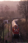 15. April 2005. 290 064. Harra. . Thüringen / Am 15.4.2005, erwartete ich früh morgens gegen 7:30 Uhr einen Güterzug ￼ von Blankenstein nach Saalfeld am Haltepunkt Harra. Ich hatte die Hoffnung, dass eine der beiden MEG Maschinen am Zug sein würden, es waren aber 