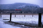 2. Februar 2006. Baureihe 185. Bad Kösen. Saaleck. Sachsen-Anhalt / Ein Güterzug in Richtung Norden auf der bekannten Saalebrücke unterhalb der Rudelsburg.