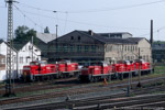 26. August 2006. 294 602. 294 641. 290 511. 294 651. Zwickau. . Sachsen / Blick von der ''Hochanlage'', der ehemaligen Güterzugausfahrt in Richtung Aue, zum ehemaligen Bw, das am Wochenende dem Abstellen der Rangierloks dient.