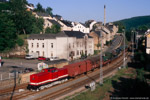 Bild des Monats April 2014. Aue. . Sachsen / Nach dem Ende der Veranstaltung ''Fotozüge mit 118 770 und 112 326 übers Markersbacher Viadukt'' wurde der Militärzug nach Aue zur Entladung gefahren. Die Aufnahme entstand bei der Einfahrt in den Bahnhof Aue. 18. Mai 2007.