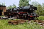 50 3551 stand nur zum Fototermin auf der Drescheibe. Mit nur 18m Durchmesser ist diese viel zu klein um eine Lokomotive der Baureihe 50 zu drehen.